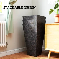 Outsunny 28" Tall Planters, Set of 3 Plastic Flower Pots with Marble Finish and Drainage Holes, Stackable Taper Planters, Brown(m-8)