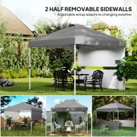 Outsunny 10' x 10' Pop Up Canopy Tent with 2 Half Sidewalls, UV50+ Instant Sun Shelter with Wheeled Carry Bag, Dark Gray(m-5)