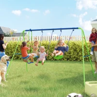 Outsunny 3 in 1 Metal Swing Set with Double Swings, Glider for Backyard, Outdoor, Playgroundt, Green(m-1)