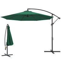 Outsunny 10' Deluxe Patio Umbrella, Outdoor Market Parasol, Banana Hanging Offset Sunshade with Crank, Cross Base, Dark Green(m-11)