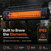 Outsunny Electric Patio Heater, 1500 W Standing IP65 Outdoor Infrared Heater with Tripod, 3 Heat Levels, 24H Timer, Black(m-6)