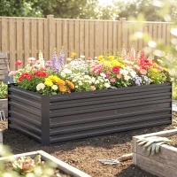 Outsunny Galvanized Raised Garden Bed, Steel Outdoor Planters with Reinforced Rods, 71" x 36" x 23", Dark Gray(m-8)