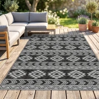 Outsunny Reversible Outdoor RV Rug, Patio Floor Mat, 6' x 9' Plastic Straw Rug for Backyard, Deck, Beach, Camping, Black & Grey(m-1)