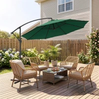 Outsunny 10' Deluxe Patio Umbrella, Outdoor Market Parasol, Banana Hanging Offset Sunshade with Crank, Cross Base, Dark Green(m-10)