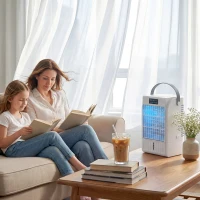 HOMCOM Evaporative Air Cooler, 4-in-1 Portable Air Conditioner with 4 Wind Speed, 2 Mist Mode, RGB 7 LED Light(m-2)