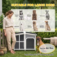 PawHut Cabin-Style Wooden Dog House for Large Dogs with Openable Roof & Giant Window,Gray(m-4)