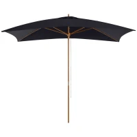 Outsunny 7' x 10' Wooden Patio Umbrella Rectangle Garden Parasol Outdoor Sunshade Canopy with Bamboo Ribs for Garden Black(m-9)