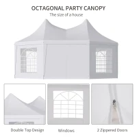 Outsunny 16' x 22' Wedding Event Party Tent High Peak Octagonal Outdoor Gazebo Canopy with Removable Walls White(m-5)