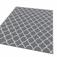 Outsunny Waterproof  Outdoor Rug, 6' x 9' RV Rug Reversible Mat for Backyard, Deck, Picnic, Beach, Camping, Grey & White Net(m-9)
