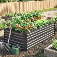 Outsunny Galvanized Raised Garden Bed, Steel Outdoor Planters with Reinforced Rods, 71" x 36" x 23", Dark Gray(m-7)