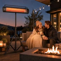 Outsunny Electric Patio Heater, 1500 W Standing IP65 Outdoor Infrared Heater with Tripod, 3 Heat Levels, 24H Timer, Black(m-10)