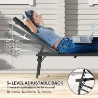 Outsunny 2 Pieces Folding Outdoor Lounge Chairs, Reclining Chaise Lounge Tanning Chair w/ Adjustable Back, Mesh Seat, Black(m-4)