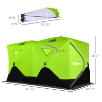 Outsunny 8 Person Ice Fishing Shelter, Pop-Up Ice Shanty Tent, Insulated Portable Tent with 2 Doors & Carrying Bag, Bright Green(m-3)