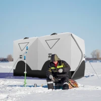 Outsunny 5-8 Person Ice Fishing Shelter, Pop-Up Ice Shanty Tent, Insulated Portable Tent with 2 Doors & Carrying Bag, Light Gray(m-8)