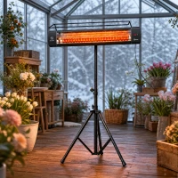 Outsunny Electric Patio Heater, 1500 W Standing IP65 Outdoor Infrared Heater with Tripod, 3 Heat Levels, 24H Timer, Black(m-9)