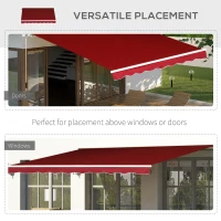 Outsunny 8'x7' Patio Awning Manual Retractable Sun Shade Outdoor Deck Canopy Shelter, Wine Red(m-7)