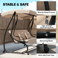 Outsunny 3-Seat Outdoor Patio Swing Chair, 2-in-1 Convertible Flat Bed, Canopy Swing with Adjustable Shade, Removable Cushions, Cup Holder, Light Brown(m-6)