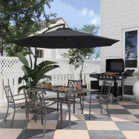 Outsunny 10' Deluxe Patio Umbrella Outdoor Market Parasol Banana Hanging Offset Sunshade Crank Cross Base Black(m-9)