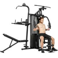 Soozier All-in-One Multi Home Gym Machine Workout Station with Weight Stack and Pulley System for Full Body Training, Black(m-13)