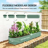 Outsunny 7.9' x 2' x 1' Galvanized Raised Garden Bed Kit, Metal Planter Box with Safety Edging, Green(m-4)