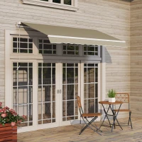 Outsunny 8'x7' Patio Awning Manual Retractable Sun Shade Outdoor Deck Canopy Shelter, Khaki(m-8)