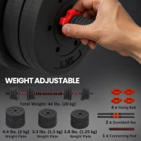 Soozier 44lbs 2-in-1 Adjustable Dumbbells Weight Set, Dumbbell Hand Weights Barbell for Body Fitness, Lifting Training for Home, Office, Gym, Black and Red(m-6)