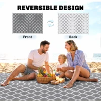 Outsunny Waterproof  Outdoor Rug, 6' x 9' RV Rug Reversible Mat for Backyard, Deck, Picnic, Beach, Camping, Grey & White Net(m-7)