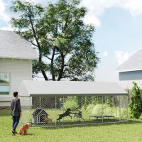 PawHut Heavy Duty Outdoor Dog Kennel with Waterproof Roof, Secure Latch, Chain Link Dog Run for Backyard, 19.7' x 7.5' x 7.9'(m-1)