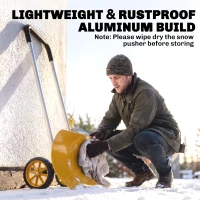 Outsunny 37-Inch Extra Wide Snow Shovel with Wheels, Heavy Duty Aluminum Snow Pusher with Ergonomic Adjustable Handle, Yellow(m-4)