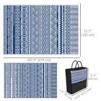 Outsunny Reversible Outdoor Rug, Patio Floor Mat, 6'x9' Plastic Straw Rug for Backyard Deck, Beach, Camping, Dark Blue and White(m-3)