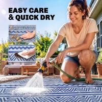 Outsunny Reversible Outdoor Rug, Patio Floor Mat, 6'x9' Plastic Straw Rug for Backyard Deck, Beach, Camping, Dark Blue and White(m-5)