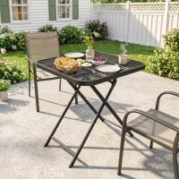 Outsunny 27.5" Square Outdoor Patio Dining Table, Outdoor Folding Table with Grid Rattan-Like Top for Camping, Picnic, Black(m-8)