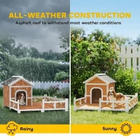 PawHut Outdoor Wooden Dog House, Dog Shelter with Large Porch, Weatherproof & Openable Roof, Elevated Base, Removable Floor(m-5)