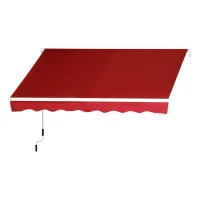 Outsunny 8'x7' Patio Awning Manual Retractable Sun Shade Outdoor Deck Canopy Shelter, Wine Red(m-11)