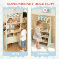 Qaba Kids Grocery Store Playset, Supermarket Toy Set with Cash Register, Chalkboard and Toy Food for Toddler Boys Girls 3+(m-4)