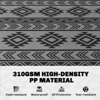 Outsunny Reversible Outdoor RV Rug, Patio Floor Mat, 6' x 9' Plastic Straw Rug for Backyard, Deck, Beach, Camping, Black & Grey(m-4)