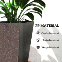 Outsunny 28" Tall Planters, Set of 3 Plastic Flower Pots with Marble Finish and Drainage Holes, Stackable Taper Planters, Brown(m-6)
