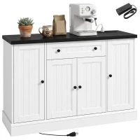HOMCOM 47" Farmhouse Sideboard Buffet Cabinet with Charging Station, Coffee Bar Cabinet with 3 Adjustable Shelves, White(m-13)