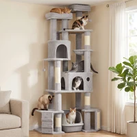 PawHut 79" Tall Cat Tree for Indoor Large Cats Adult with Split Baseboard, 2 Cat Condos, 2 Beds, 5 Sisal Scratching Posts(m-1)