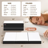 HOMCOM Trifold Mattress, 6 Inch Memory Foam Mattress for Guest, Camping, RV, Travel, Yoga, Made in USA, 80" x 60" x 6"(m-3)