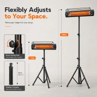 Outsunny Electric Patio Heater, 1500 W Standing IP65 Outdoor Infrared Heater with Tripod, 3 Heat Levels, 24H Timer, Black(m-7)
