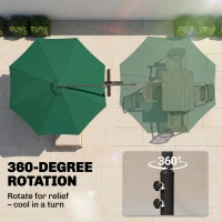Outsunny 10' Deluxe Patio Umbrella, Outdoor Market Parasol, Banana Hanging Offset Sunshade with Crank, Cross Base, Dark Green(m-6)