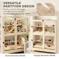 PawHut Wooden Hamster Cage, 4 Tier Small Animal Cage with Mesh Flip Roof, Pull-Out Tray, Huts, Seesaws, Ramps and Water Bottles(m-5)