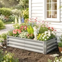Outsunny Galvanized Raised Garden Bed, 4' x 2' x 1' Metal Planter Box, for Growing Vegetables, Flowers, Herbs, Succulents, Green(m-9)