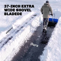 Outsunny 37-Inch Extra Wide Snow Shovel with Wheels, Heavy Duty Aluminum Snow Pusher with Ergonomic Adjustable Handle, Blue(m-5)