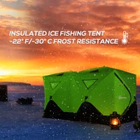 Outsunny 8 Person Ice Fishing Shelter, Pop-Up Ice Shanty Tent, Insulated Portable Tent with 2 Doors & Carrying Bag, Bright Green(m-5)