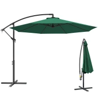 Outsunny 10' Deluxe Patio Umbrella, Outdoor Market Parasol, Banana Hanging Offset Sunshade with Crank, Cross Base, Dark Green(m-2)