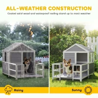 PawHut Outdoor Dog House, 61"L Wooden Dog House with Porch, Weatherproof Roof, Elevated Base, Air Vents & Observation Windows(m-6)