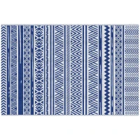Outsunny Reversible Outdoor Rug, Patio Floor Mat, 6'x9' Plastic Straw Rug for Backyard Deck, Beach, Camping, Dark Blue and White(m-13)