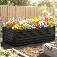 Outsunny Galvanized Raised Garden Bed, Steel Outdoor Planters with Reinforced Rods, 71" x 36" x 23", Black(m-8)